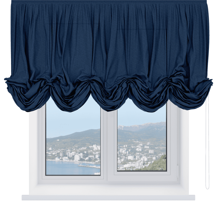 Австрийская штора «Кортин», ткань лён кашемир тёмно-синий