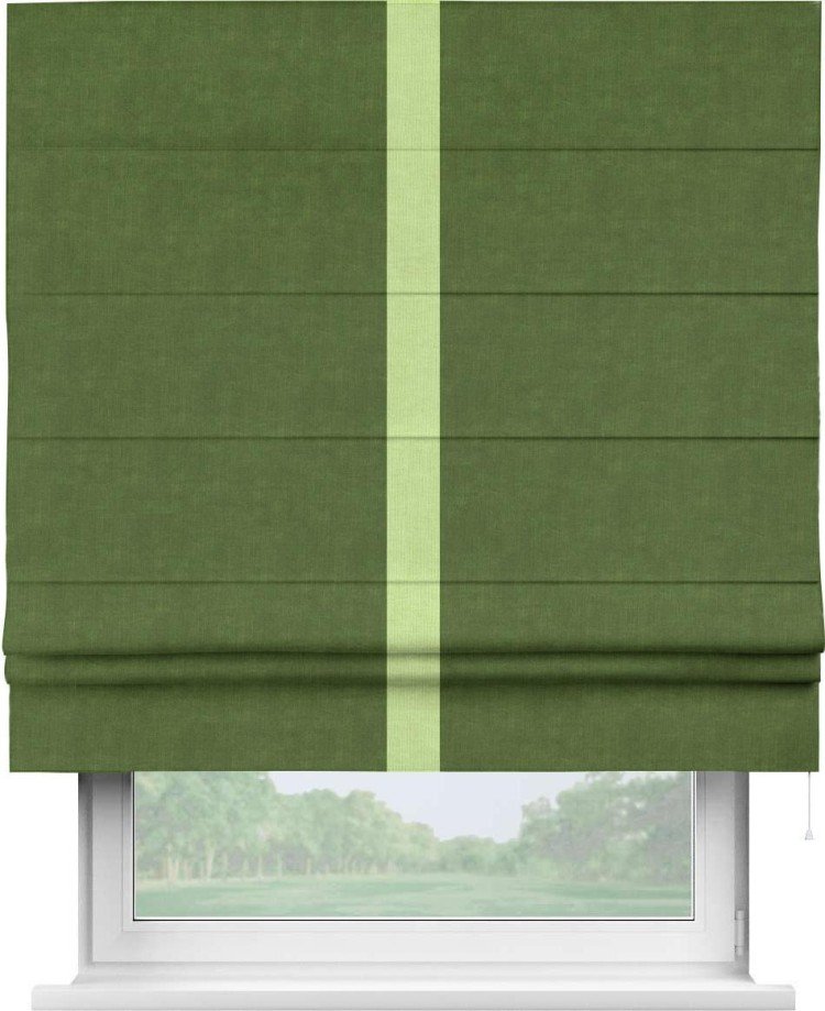 Римская штора «Кортин» для проема, канвас трава, с кантом Хайвэй